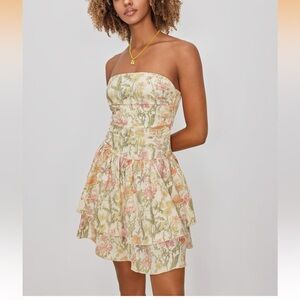 Cider Summer Floral Strapless Ruffle Cocktail Dress